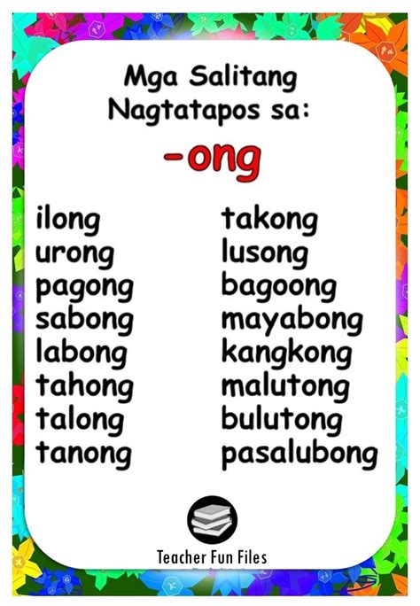 Teacher Fun Files Mga Salitang Nagtatapos Sa Ang Ing At Ong Ng