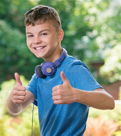 Boy Showing Thumbs Up Stock Photo Image Of Person Approval 77100878