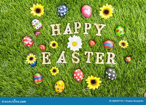 Happy Easter Eggs On Grass Horizontal Stock Illustration Illustration