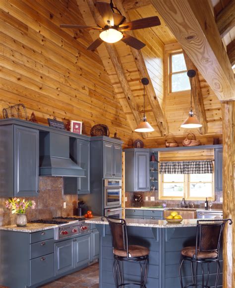 Are there kitchen cabinets for a log cabin? Log Home Kitchen with Colorful Cabinets | Log Homes ...