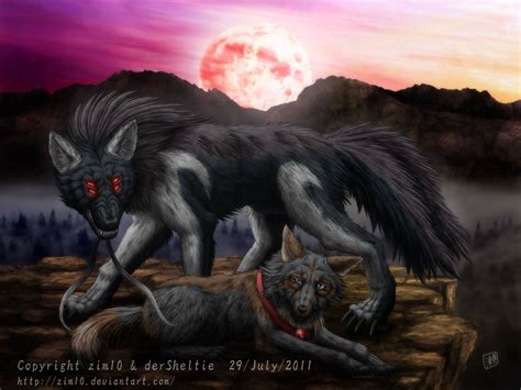 Commission Dire Wolf And Moon By Sheltiewolf On Deviantart