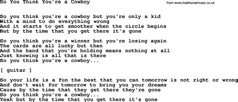 Willie Nelson Song So You Think Youre A Cowboy Lyrics