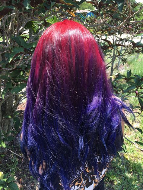 Ombre Starting With Red Violet Into Purple Then Deep Blue Hair Colors