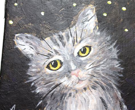 Tabby Grey Cat Painting Original Art Cat Artwork Acrylic Art Etsy