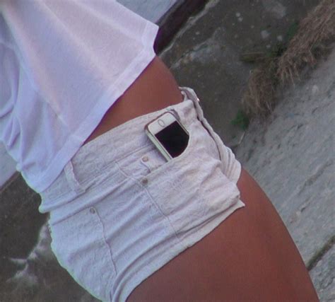Small Tight White Jeans Style Shorts Pocket Phone