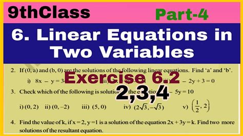 9thclass linear equations in two variables exercise6 2 q no 2 3 4 youtube