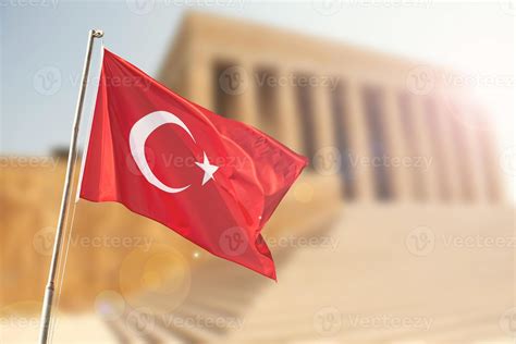 Turkish Flag On Blurred Mausoleum Background For Turkish Holidays 10