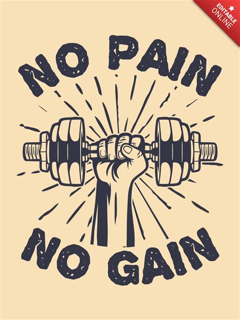 No Pain No Gain Motivation Quote Poster T Shirt Free Design Template