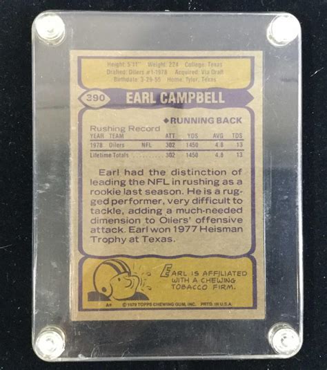 The nfl source for news, analysis, stats, scores, and rumors. Lot - (7) Topps #390 Earl Campbell Player Rookie Card