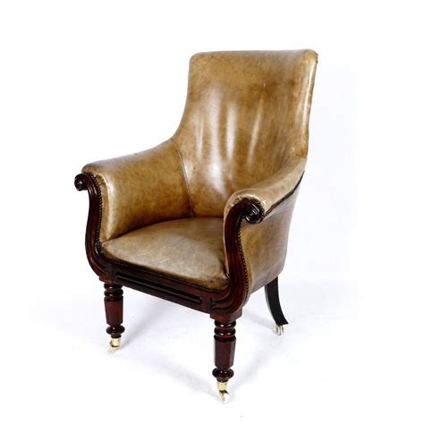 Regency Library Chair With Mahogany Frame And Leather Upholstery
