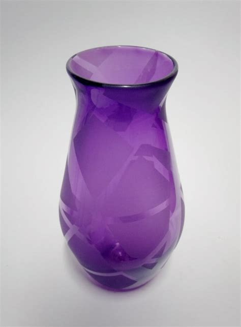 Purple Linear Frosted Blown Glass Vase
