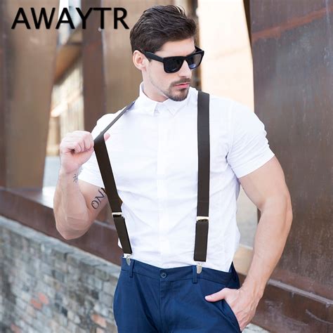 Awaytr New Mens Suits Elastic Suspenders High Quality Men Pu Leather 4