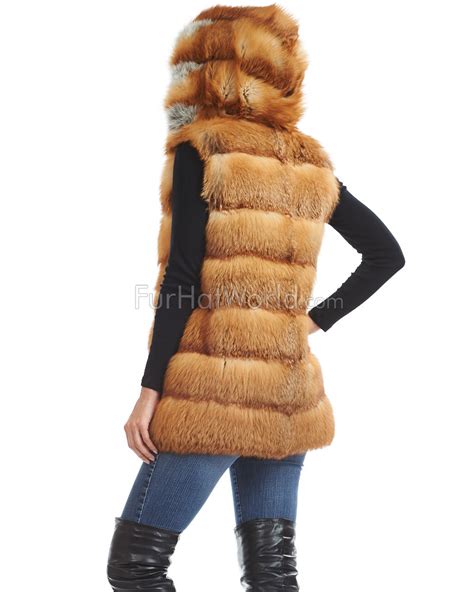 Ariana Red Fox Layered Vest With Hood