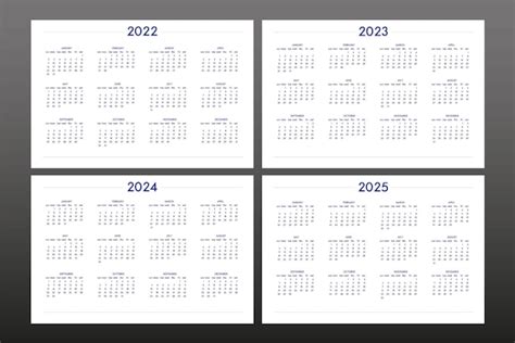 Premium Vector 2022 2023 2024 2025 Calendar Set In Classic Strict