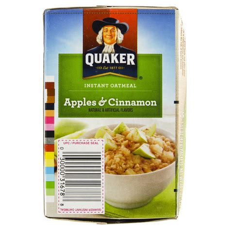 100 grams of cereals, quaker, instant oatmeal, apple and cinnamon. quaker apple and cinnamon oatmeal nutrition facts