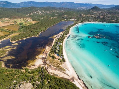 Aerial View Of Santa Giulia Beach In Corsica Island In France Stock