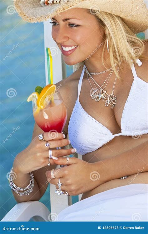 Beautiful Woman In Bikini Drinking Cocktail Stock Photos Image