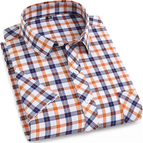 Outwears Checkered Shirts For Men Summer Short Sleeved Leisure Slim Fit