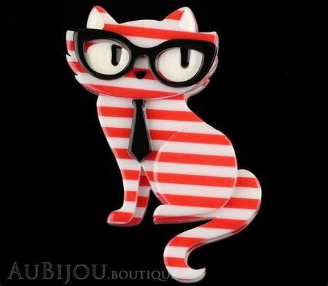 Erstwilder Brooch Pin Elissa The Indie Cat Red White Black Aubijou
