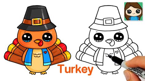 How To Draw A Cartoon Turkey 🦃 Thanksgiving Cute Art Youtube