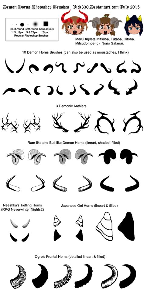 Halloween is soon so i remixed these great shofar horns to make a wearable version of them. Photoshop Demon Horns Brushes by vick330 on DeviantArt