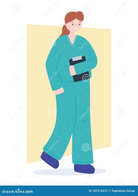 Doctors And Nurses Female Nurse Character With Clipboard And Uniform