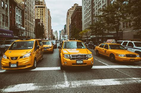 Photo Manhattan New York City Taxi Cars Usa Street Cars Cities