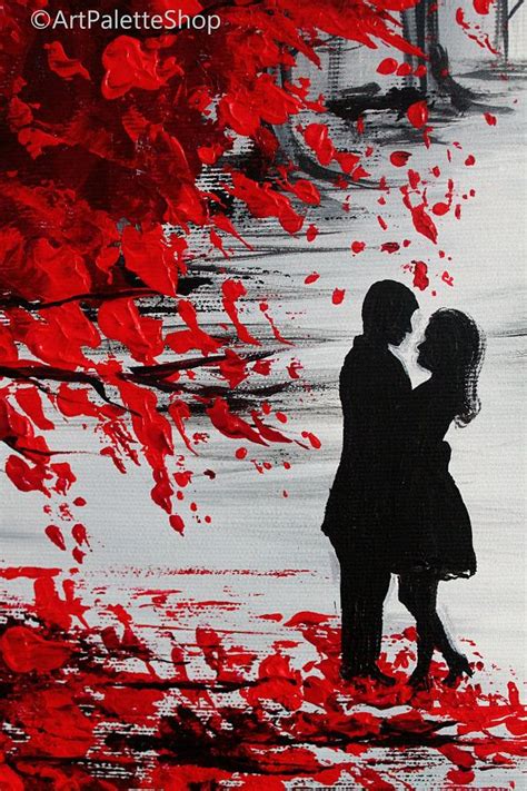 Couples In Love Canvas Art Ts For Her Red Tree Acrylic Painting