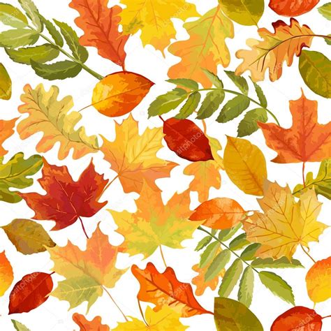 Colorful Autumn Leaves Background Seamless Pattern In Watercolor