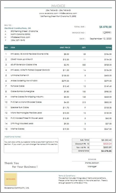 Manual Invoice Excel Template 2020