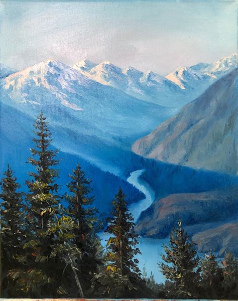 Landscape Rocky Mountains Original Oil Painting Mountain Lake Etsy