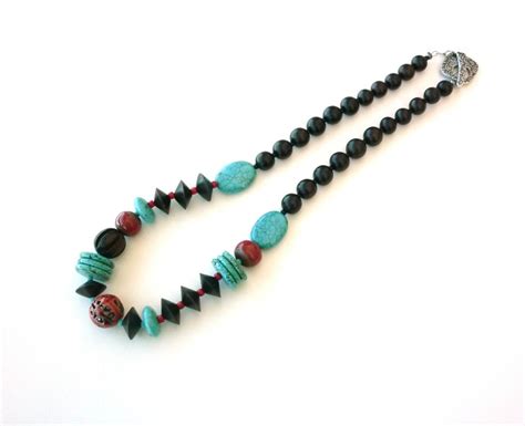 Eclectic Turquoise And Glass Statement Necklace Sasha Max Studio On