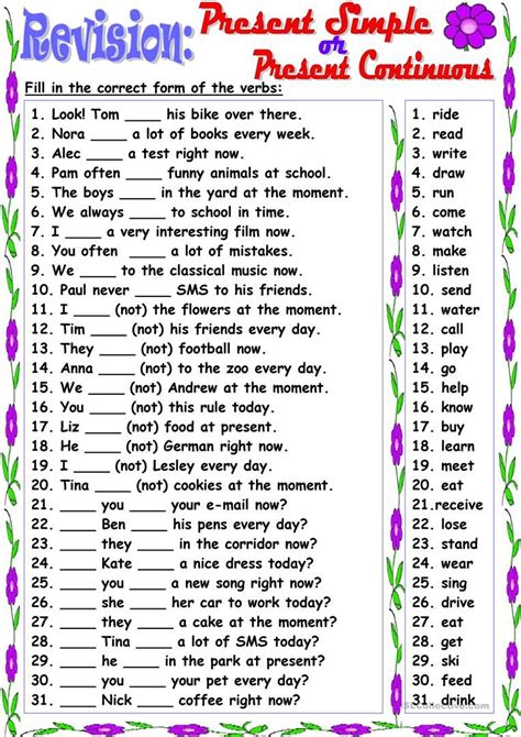 Revision Present Simple Or Present Continuous Worksheet Free ESL Printable Worksheets Made