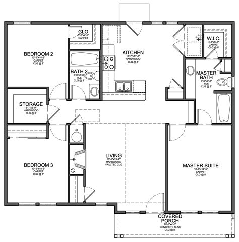 Three beautiful house designs under 1200 sq.ft.3 bhk with full plan and elevation. Small 3 Bedroom House Floor Plans Cheap 4 Bedroom House Plan, small houseplans - Treesranch.com