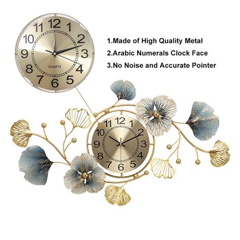 3d Light Luxury Creative Metal Ginkgo Leaves Artistic Wall Clock Home