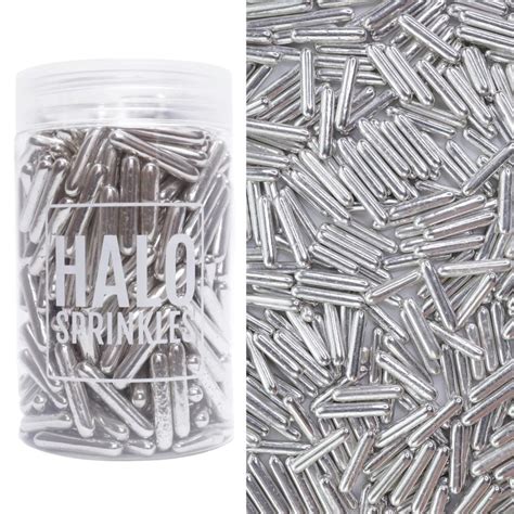 Halo Sprinkles High Shine Silver Rods 110g Cake Decorating Supplies