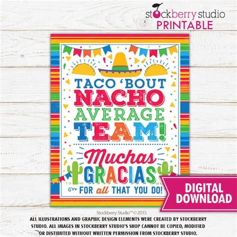 Taco Bout Nacho Average Team Fiesta Sign Printable Staff Teacher