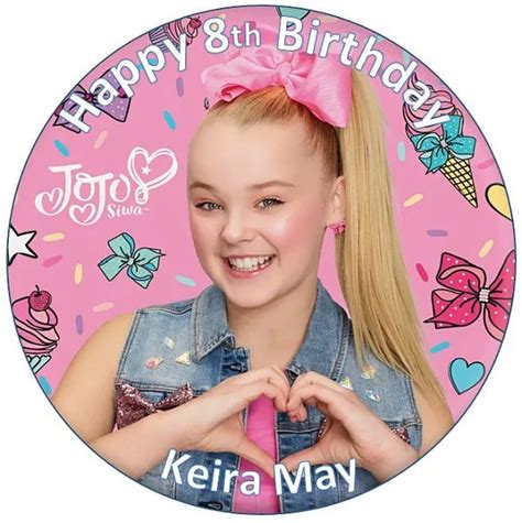 Jojo Siwa Style 1 Edible Birthday Round Cake Topper With Personalised