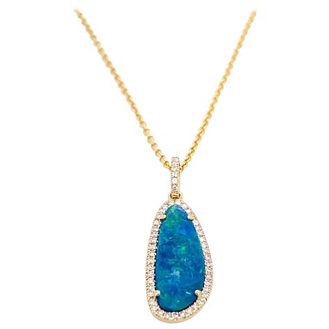 Opal Diamond Necklace 14 Karat Gold 1 99 Genuine Opal And Diamond