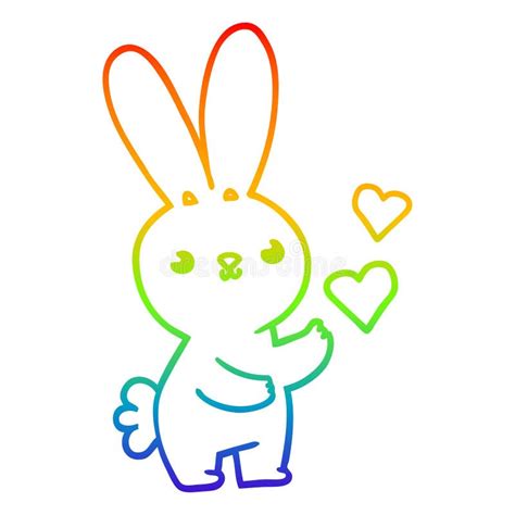 A Creative Rainbow Gradient Line Drawing Cute Cartoon Rabbit With Love