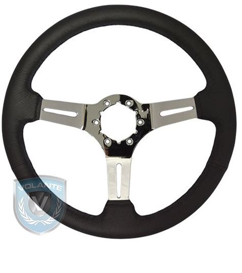 Corvette Steering Wheel Black Leather With Chrome Aluminum 3 Spokes