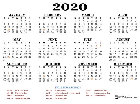 Free Printable 2020 Calendar Printable World Holiday