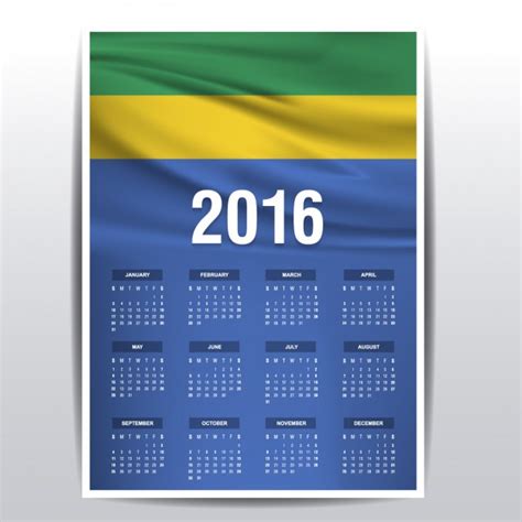 Gabon Calendar Of 2016 Free Vector