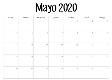 Calendario Mayo 2020 Calendario Plantilla Calendario Calendario