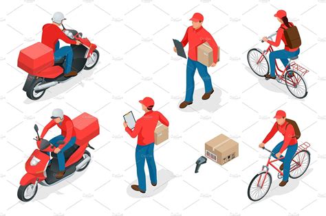 Isometric Delivery Service Or Courier Service Concept Delivery Workers
