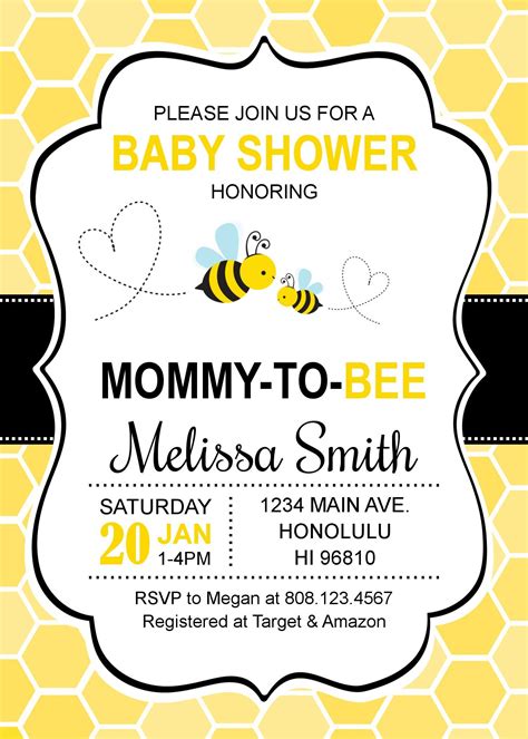 Yellow simple shape bumble bee. FREE Printable Bumblebee Baby Shower Invitations | Bee ...