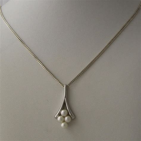 Vintage Mikimoto Sterling Pearls Pendant On Chain 18 From