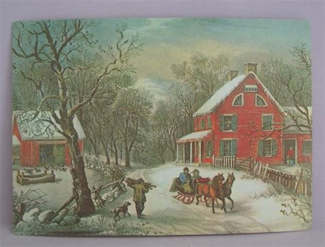 Vintage 5 Currier And Ives Christmas Postcard American Homestead Winter