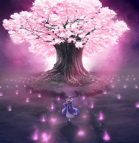 Video Games Touhou Cherry Blossoms Trees Anime