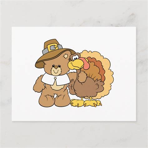 Thanksgiving Turkey Teddy Bear Design Holiday Postcard Zazzle